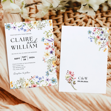 Load image into Gallery viewer, Printable Wildflower Wedding Invitation Card, Details Card Template, RSVP Card with QR code, Canva Wedding Invitations Template - WFW02