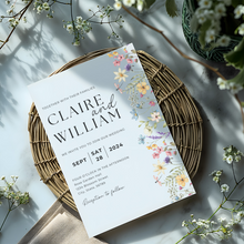 Load image into Gallery viewer, Printable Wildflower Wedding Invitation Card, Details Card Template, RSVP Card with QR code, Canva Wedding Invitations Template - WFW02