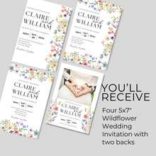 Load image into Gallery viewer, Printable Wildflower Wedding Invitation Card, Details Card Template, RSVP Card with QR code, Canva Wedding Invitations Template - WFW02