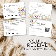 Load image into Gallery viewer, Printable Wildflower Wedding Invitation Card, Details Card Template, RSVP Card with QR code, Canva Wedding Invitations Template - WFW02