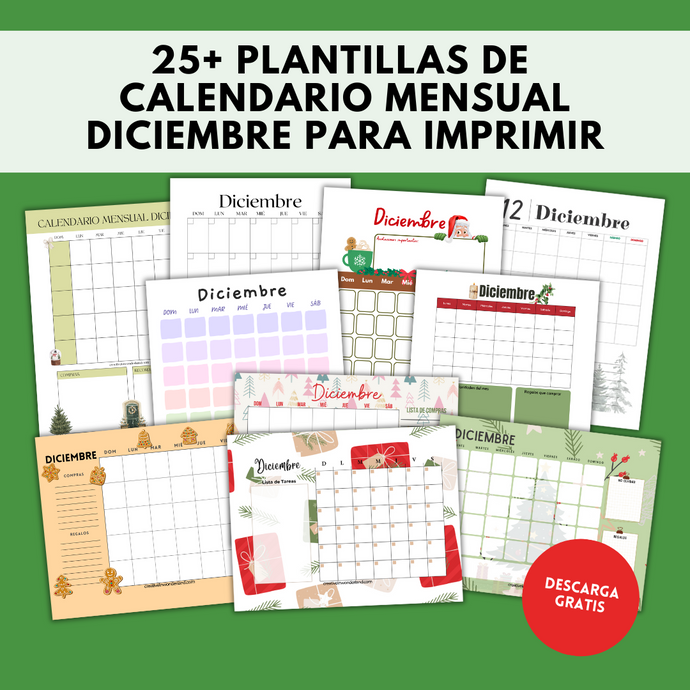 Las Mejores 25+ Plantillas de Calendario Mensual de Diciembre