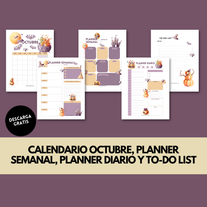 Calendario Octubre, Planner Semanal, Planner Diario y To-Do List