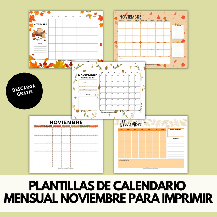 Plantillas de Calendario Mensual de Noviembre Horizontal