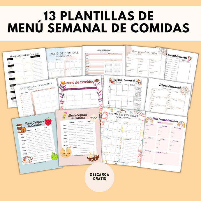 13 Plantillas de Menú Semanal de Comidas