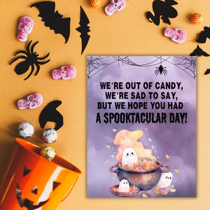 Halloween Candy Bowl Sign - Purple Ghost in Cauldron