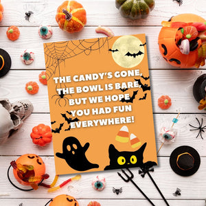 Halloween Candy Bowl Sign - Orange Ghosts and Bats