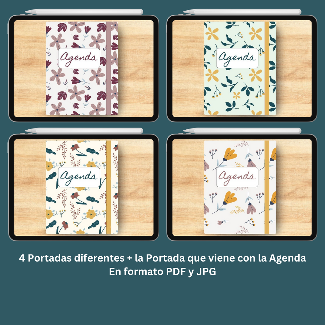 Agenda Digital Sin Fechas | Inicia Domingo y Lunes | 5 Portadas distintas | 200 Stickers | Manual de Instrucciones