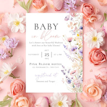 Load image into Gallery viewer, Editable Baby in Bloom Invitations Baby Shower | Wildflower Baby Shower Invitation Template | Wildflower Invite Girl | Baby Shower E-vite BIB001
