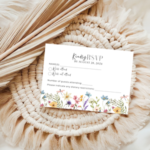 Printable Wildflower Wedding Invitation Card, Details Card Template, RSVP Card with QR code, Canva Wedding Invitations Template - WFW02